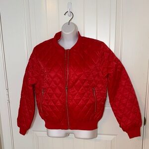 Red Quilted Bomber Jacket